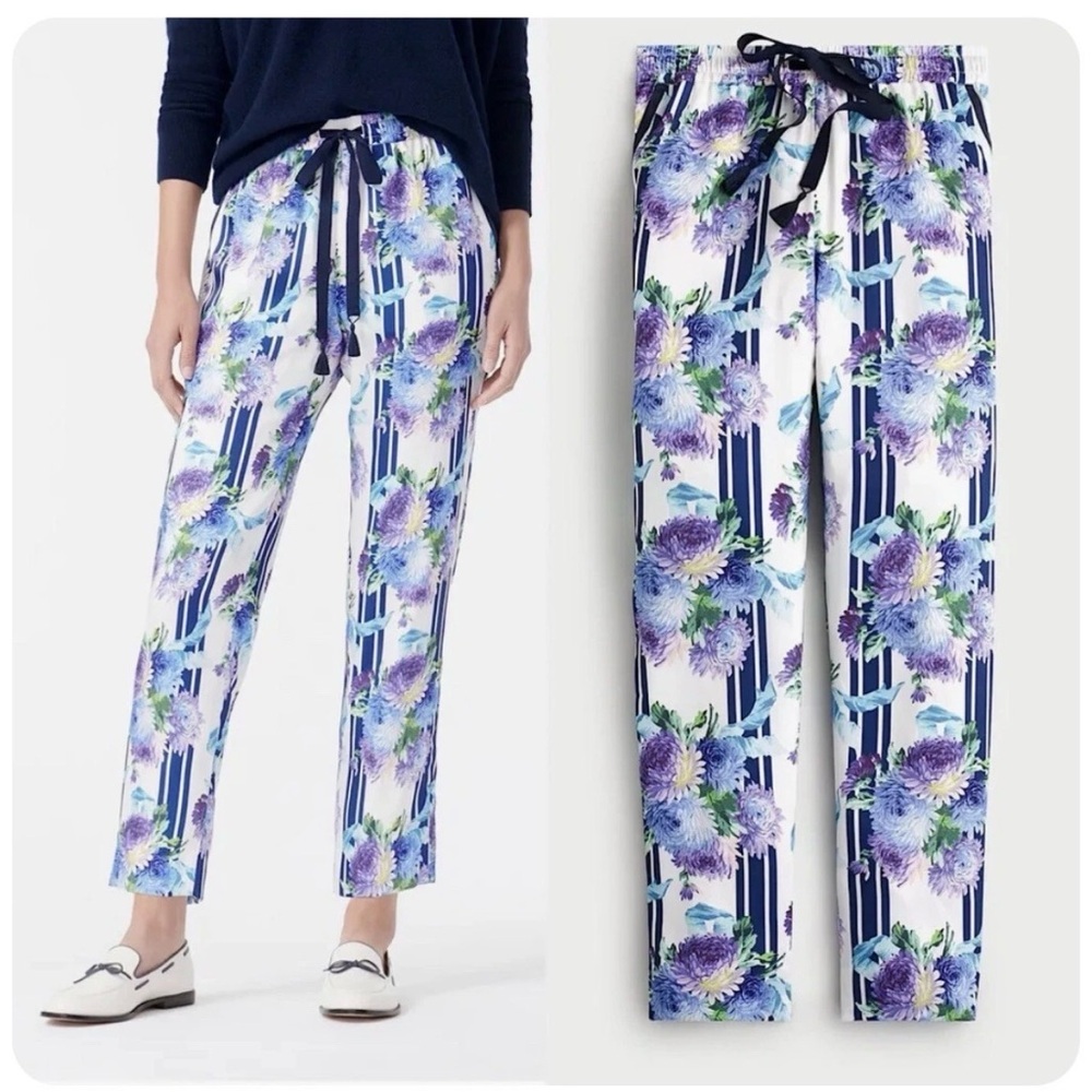 J. CREW Drapey pull-on pant in vintage floral stripe Size 10